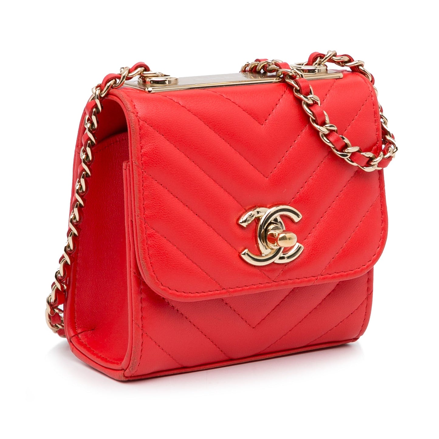 Red Chanel Mini Chevron Lambskin Trendy CC Chain Wallet Crossbody Bag