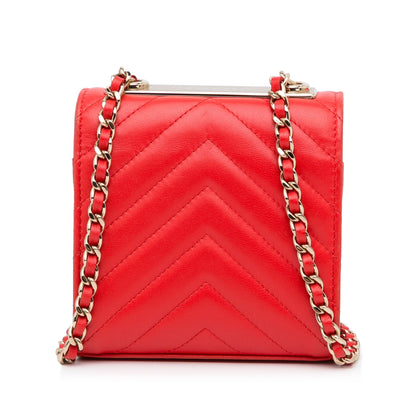 Red Chanel Mini Chevron Lambskin Trendy CC Chain Wallet Crossbody Bag