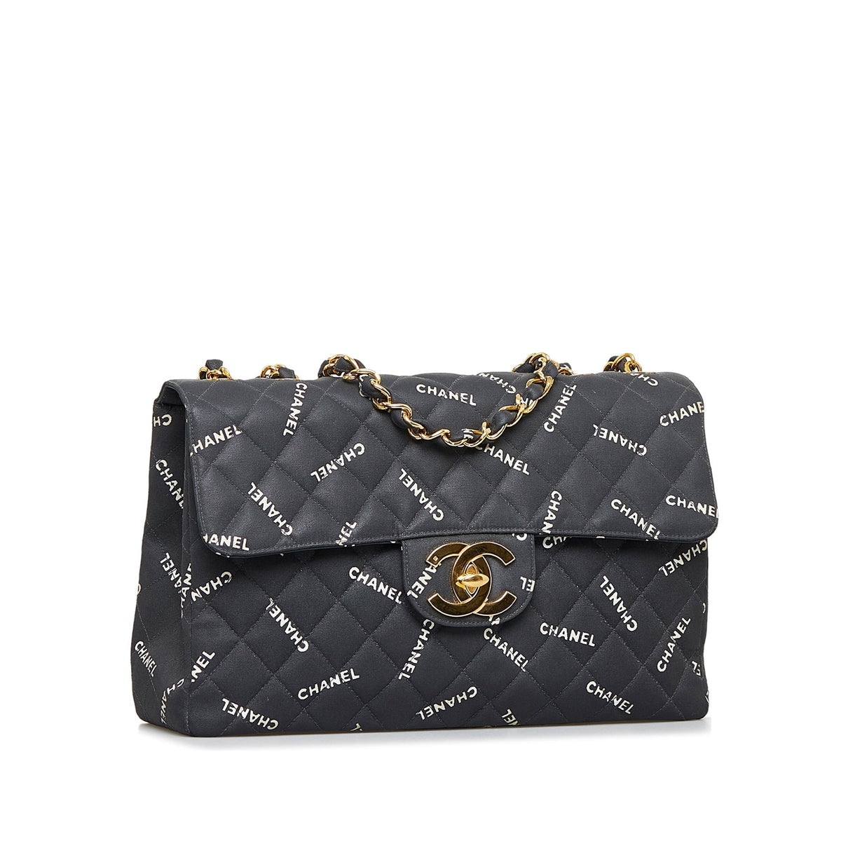 Chanel Maxi Logo Printed CC Matelasse Flap Bag