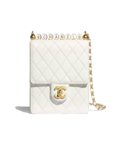 Chanel Clutch With Chain And Pearls White