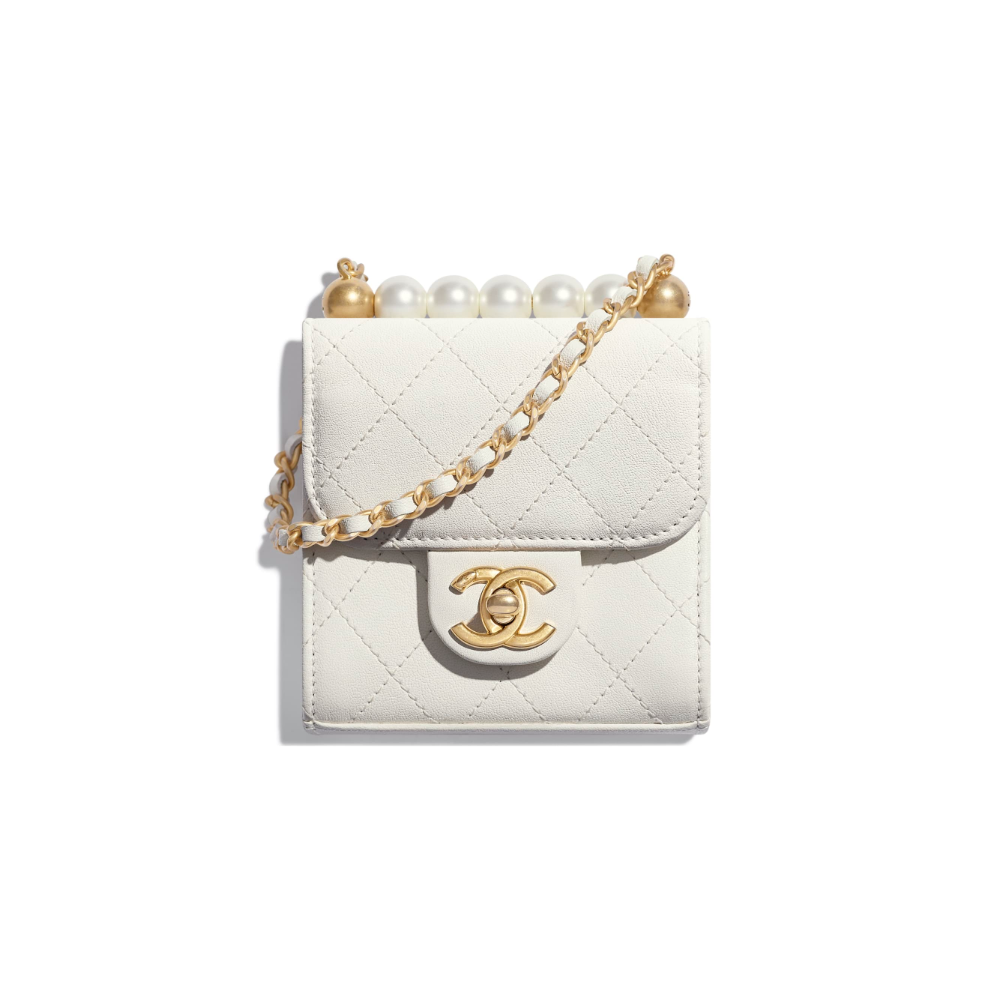 Chanel Clutch With Chain And Pearls White