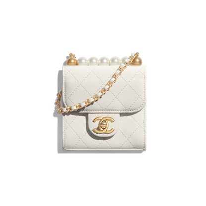Chanel Clutch With Chain And Pearls White
