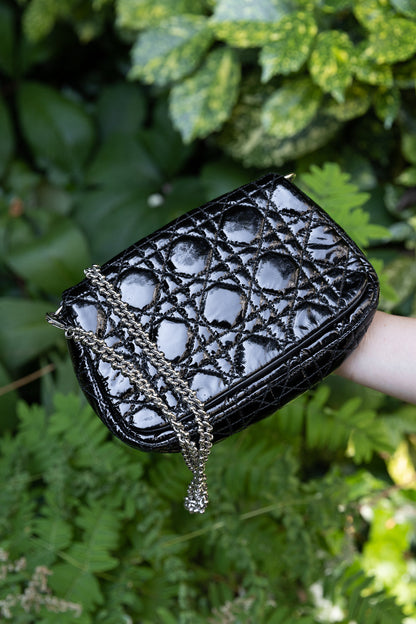 CHRISTIAN DIOR Cannage Clutch Patent Leather Black