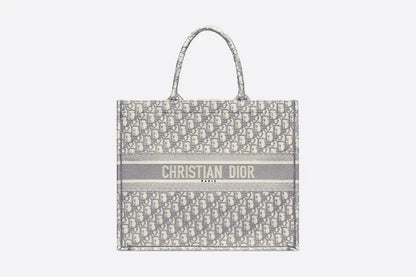Gray Oblique Embroidery Dior Book Tote Tote Bag for Women