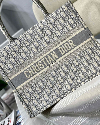 Gray Oblique Embroidery Dior Book Tote Tote Bag for Women