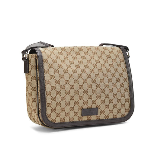 Gucci 449171 622011 Unisex Beige & Brown Canvas / Calf-Skin Leather Messenger Bag (GG2060)