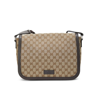 Gucci 449171 622011 Unisex Beige & Brown Canvas / Calf-Skin Leather Messenger Bag (GG2060)