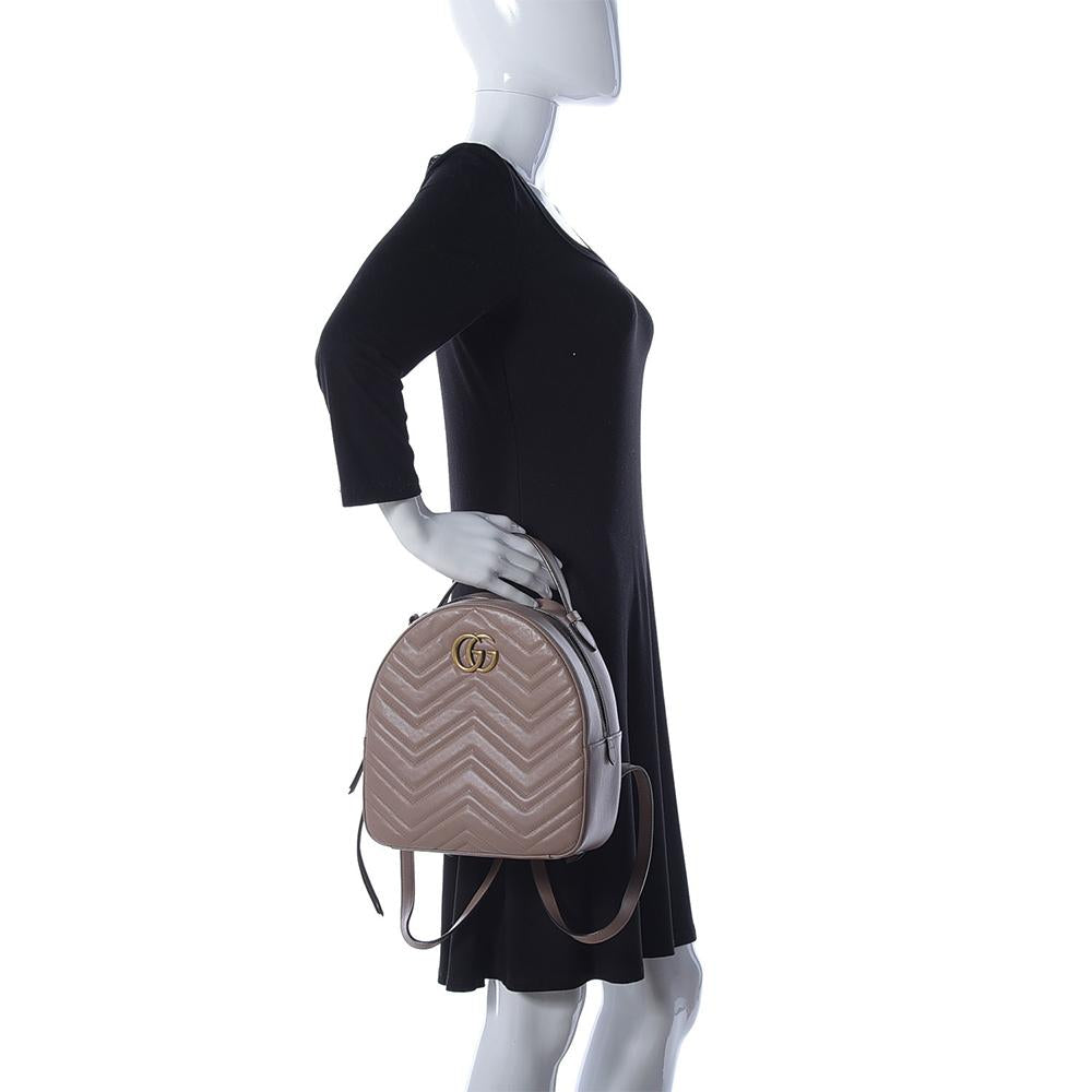 Gucci 476671 001998 GG Marmont Women's Beige Matelasse Leather Backpack (GG2063)