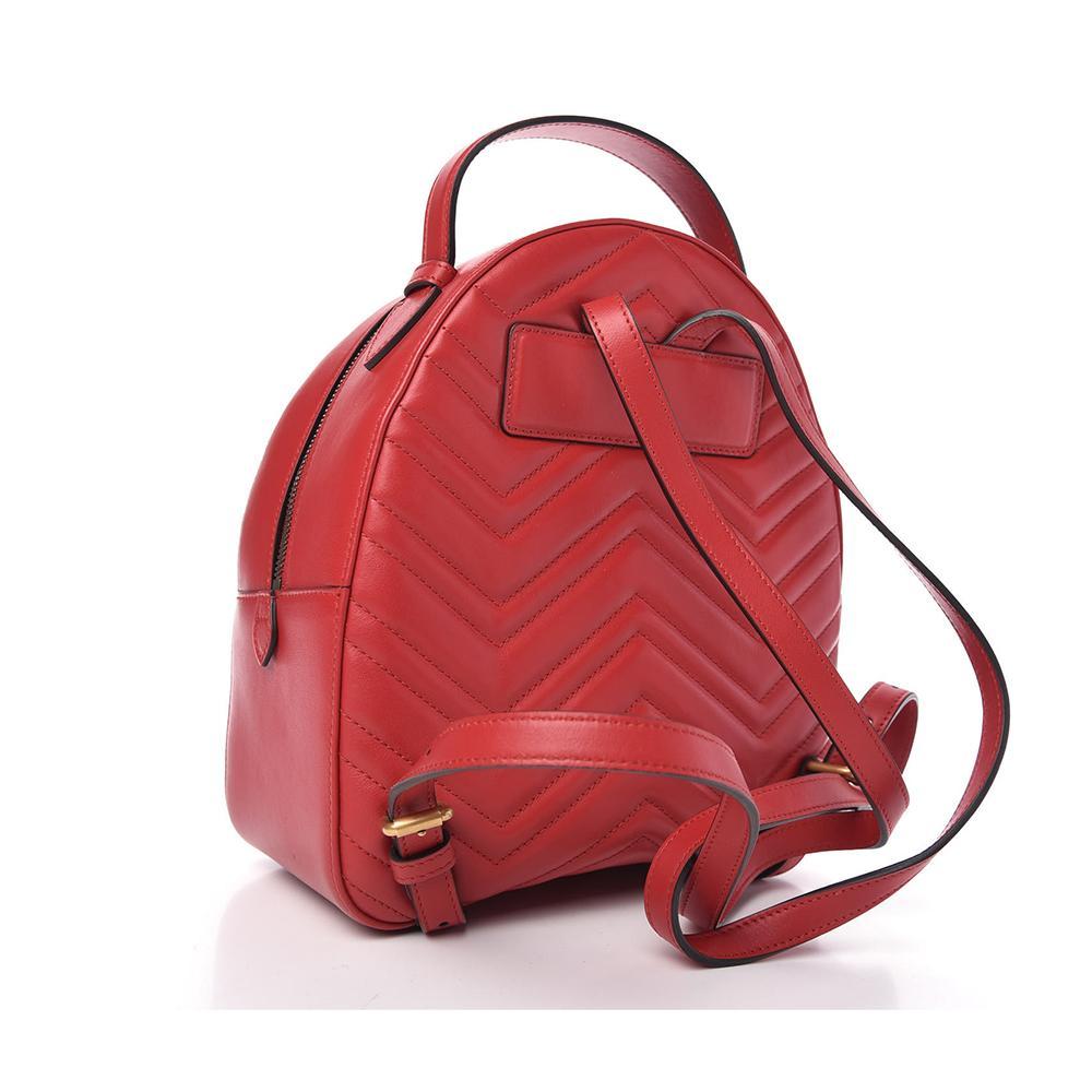 Gucci 476671 001998 GG Marmont Women's Hibiscus Red Matelasse Leather Backpack (GG2062)