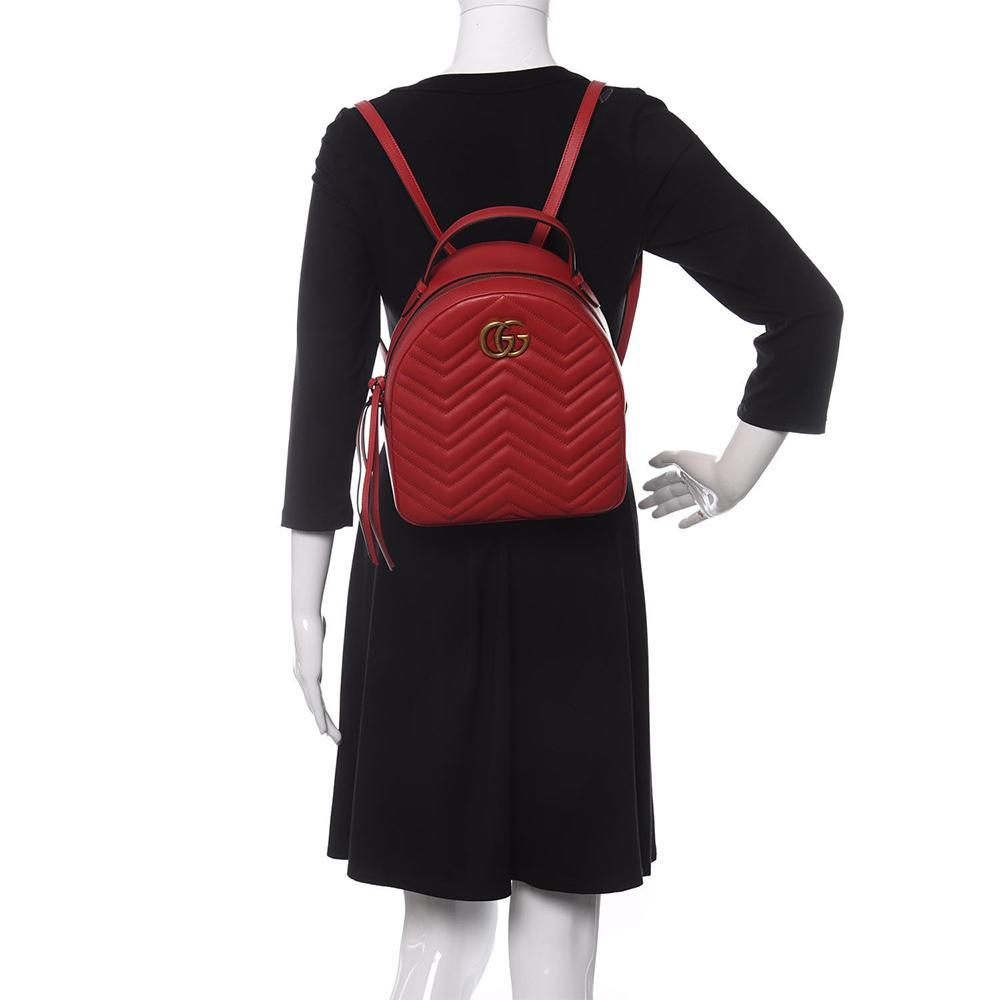 Gucci 476671 001998 GG Marmont Women's Hibiscus Red Matelasse Leather Backpack (GG2062)