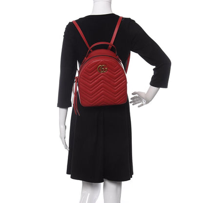 Gucci 476671 001998 GG Marmont Women's Hibiscus Red Matelasse Leather Backpack (GG2062)