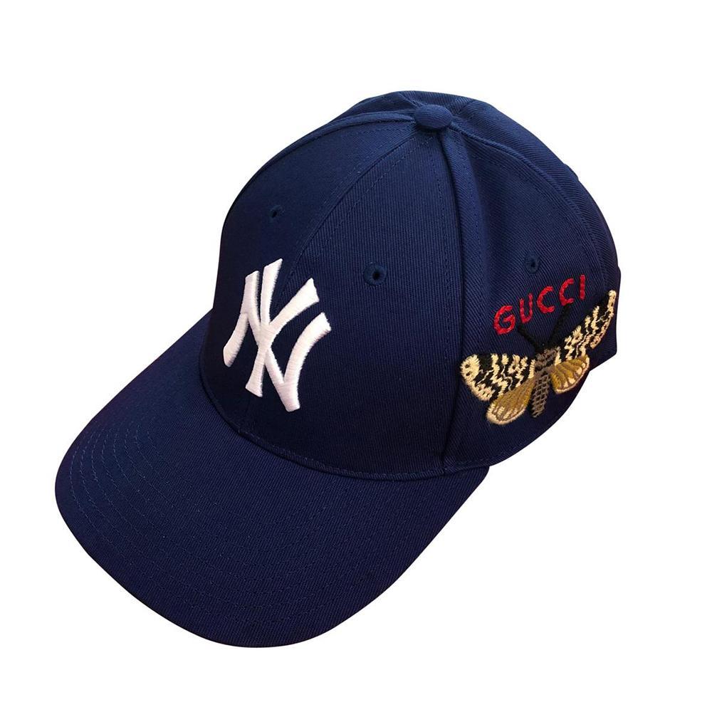 Gucci 538565 Moth Unisex Blue Fabric New York Yankee Apllicated Baseball Hats (GGH1001)