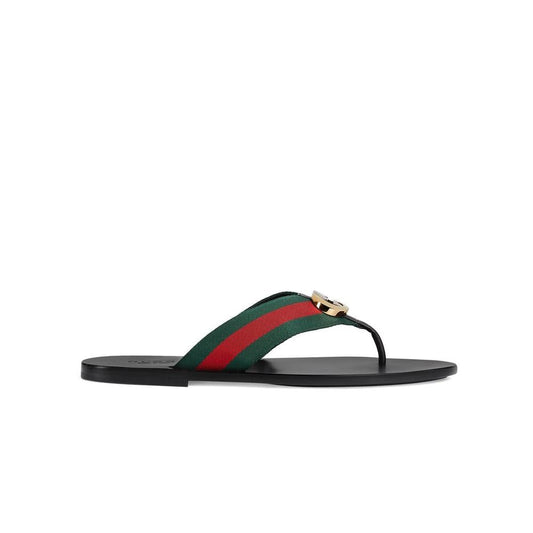 Gucci Men's Shoes Black, Red & Green Calf-Skin leather / Fabric Sandals (GGM1722)