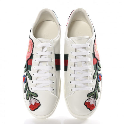 GUCCI Calfskin Web Floral Embroidered Ace Sneakers