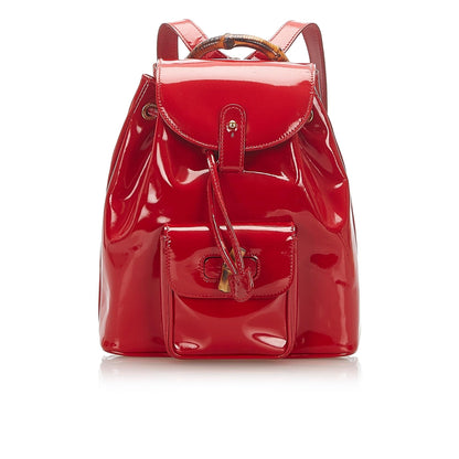 Gucci Bamboo Patent Leather Drawstring Backpack
