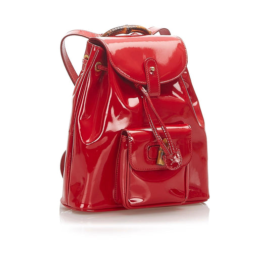 Gucci Bamboo Patent Leather Drawstring Backpack