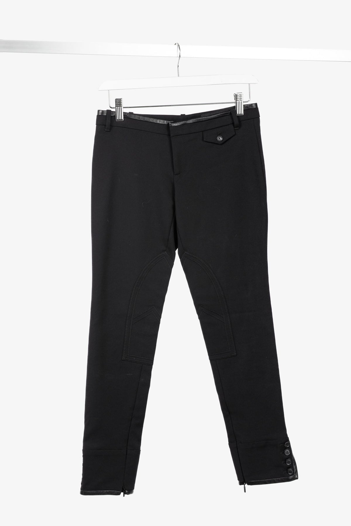 Gucci PF/13 Black Cotton-Blend Leather-Trim Cropped Riding Pants