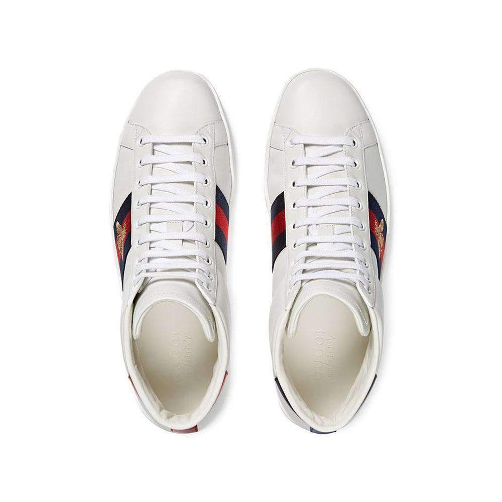 Gucci Bee Ace High-Top Sneakers White Leather Men's Trainers 501803 DOPE0 (GGM1702)