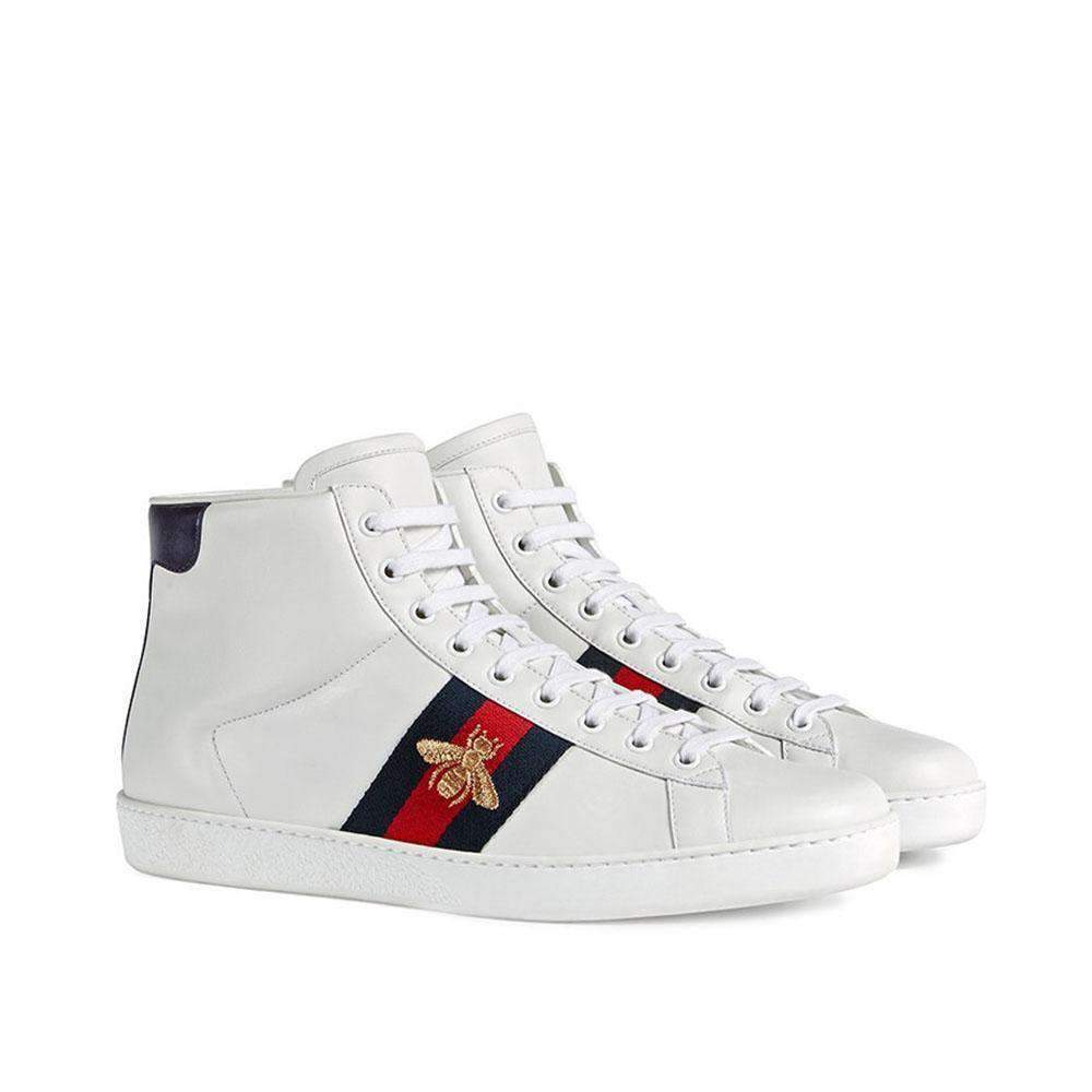 Gucci Bee Ace High-Top Sneakers White Leather Men's Trainers 501803 DOPE0 (GGM1702)