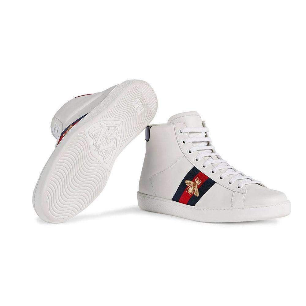 Gucci Bee Ace High-Top Sneakers White Leather Men's Trainers 501803 DOPE0 (GGM1702)