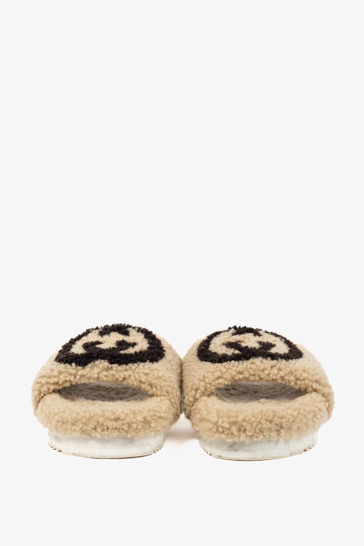 Gucci Beige Merino-Wool Faux-Shearling Interlocking-GG Slide Sandals
