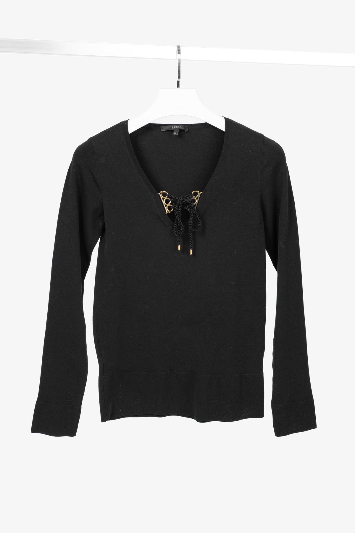 Gucci SS/11 Black Cotton-Blend Lace-Up Pullover