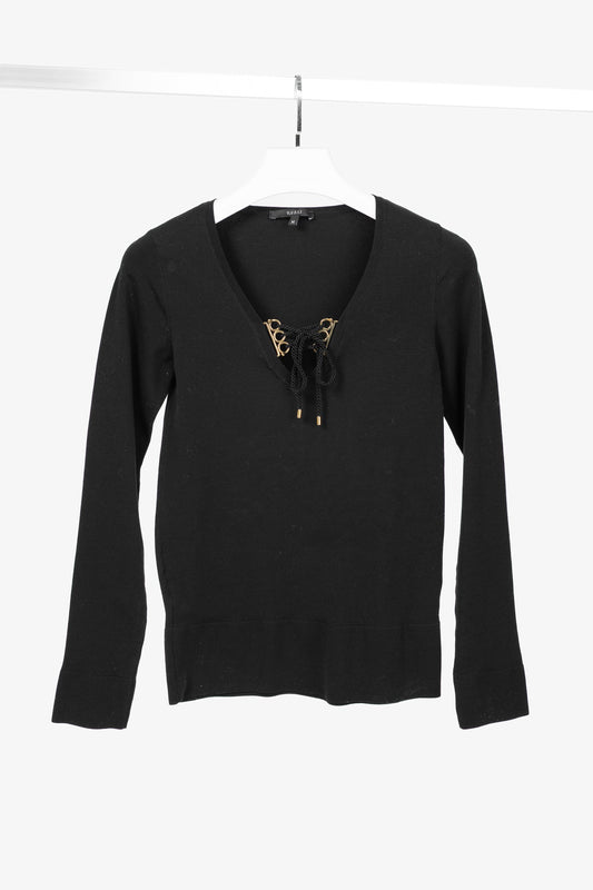 Gucci SS/11 Black Cotton-Blend Lace-Up Pullover