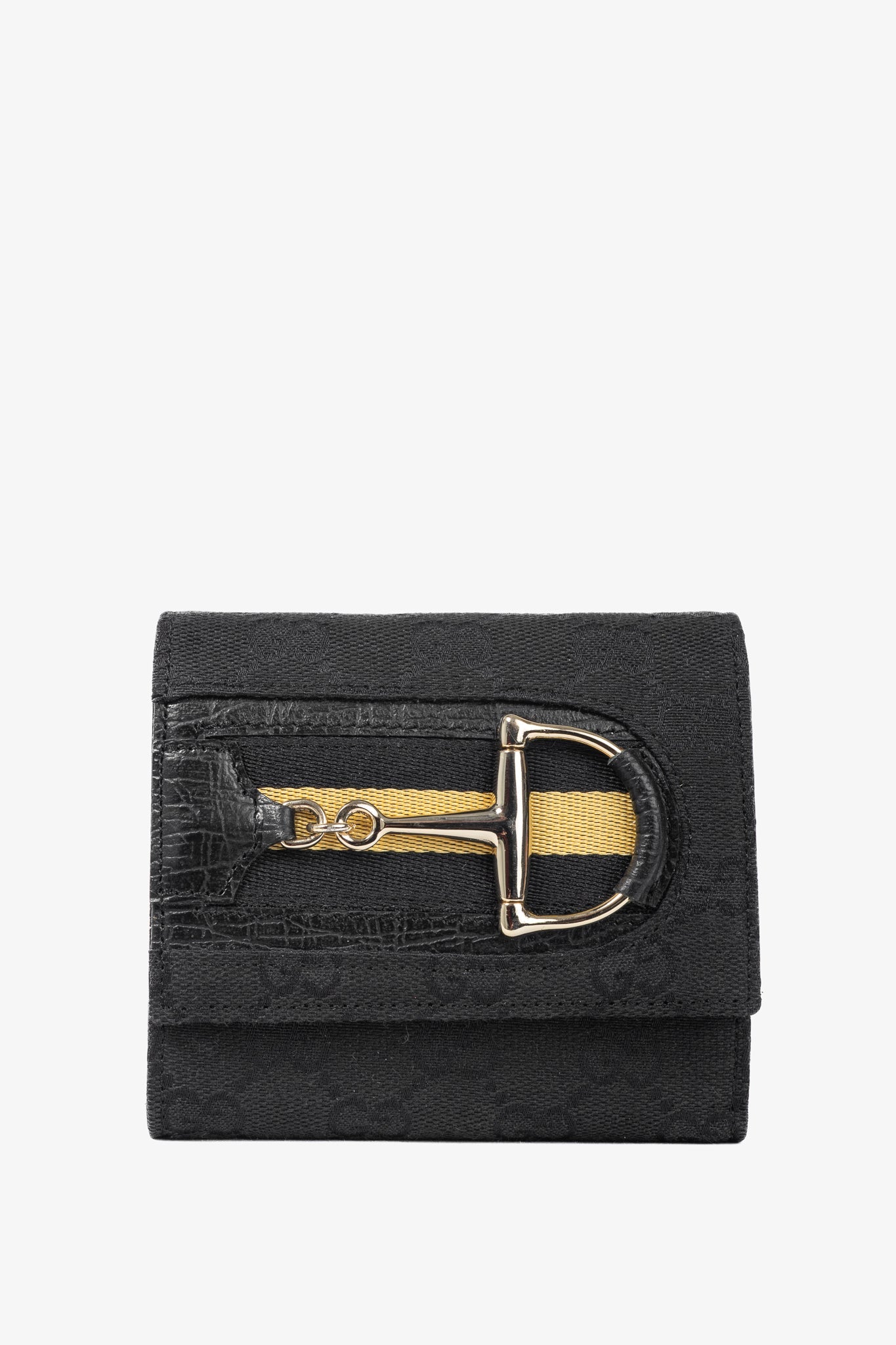 Gucci Black GG Canvas Horsebit Web Trifold Wallet