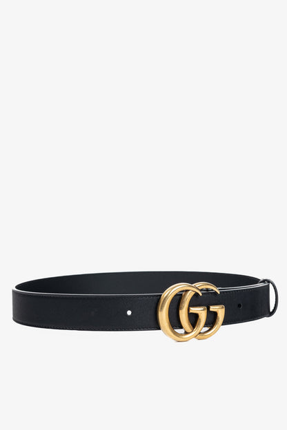 Gucci GG Marmont Black Leather Thin Belt