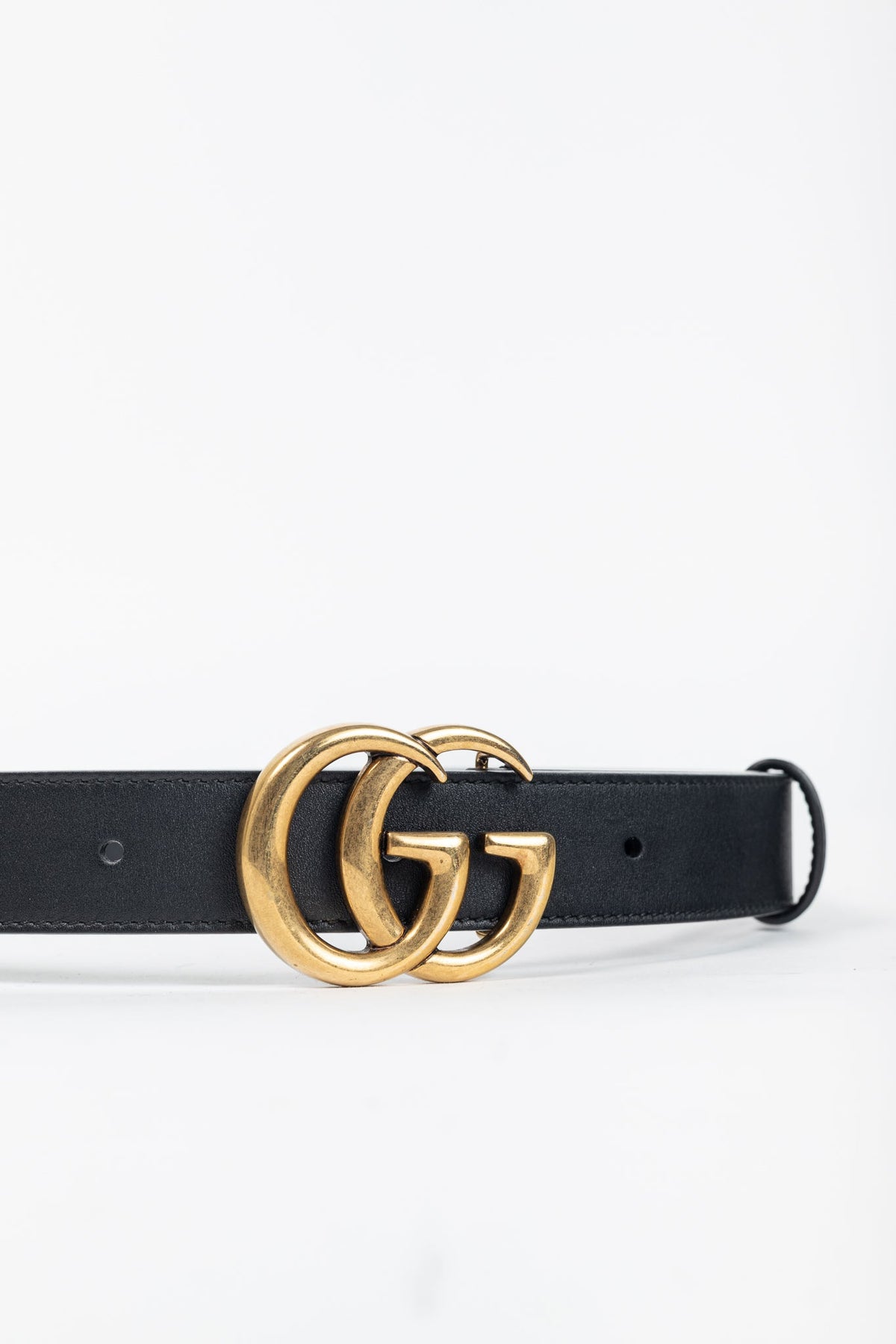 Gucci GG Marmont Black Leather Thin Belt