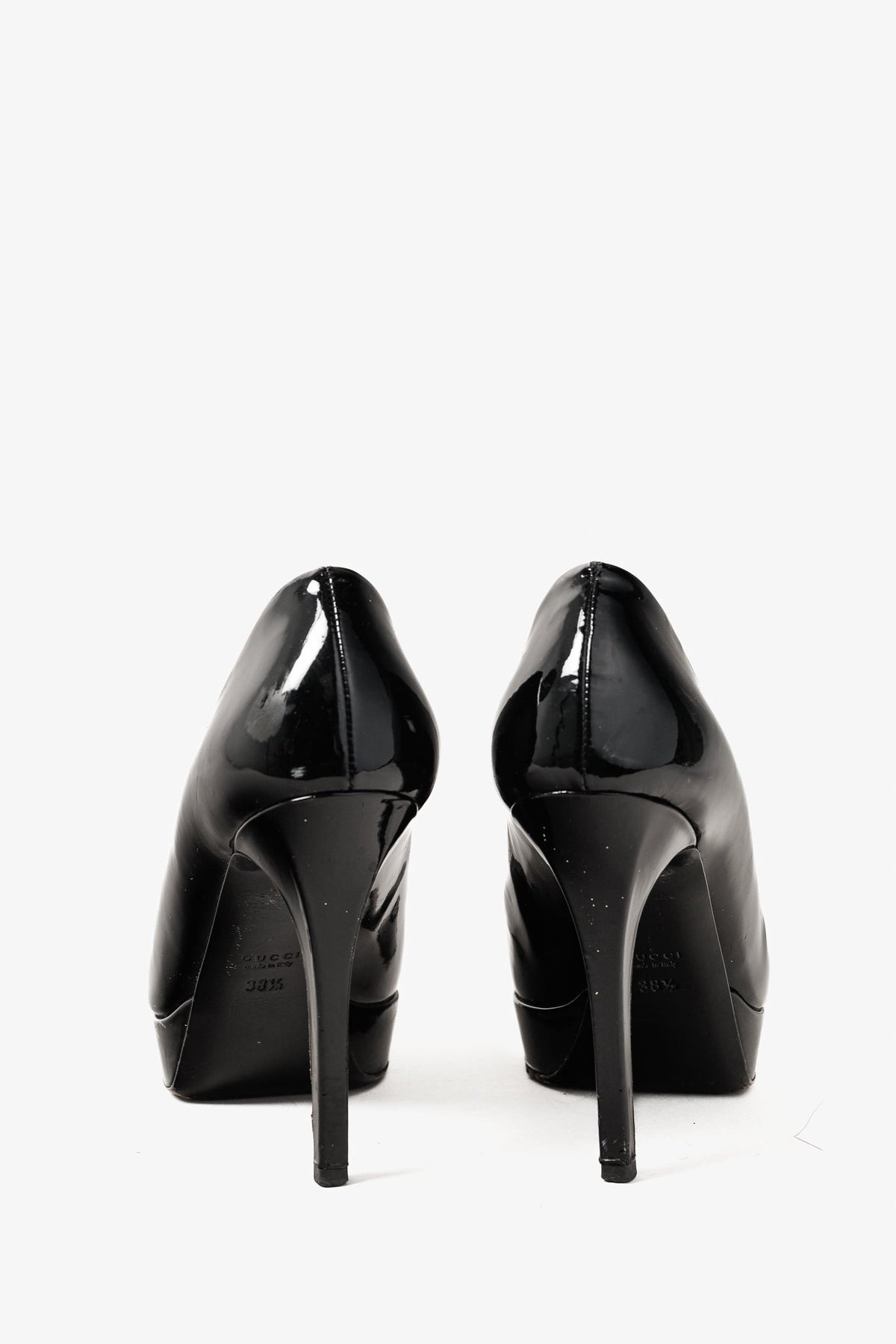 Gucci Nero Vernice Crystal Square-Toe Patent Leather Platform Pumps