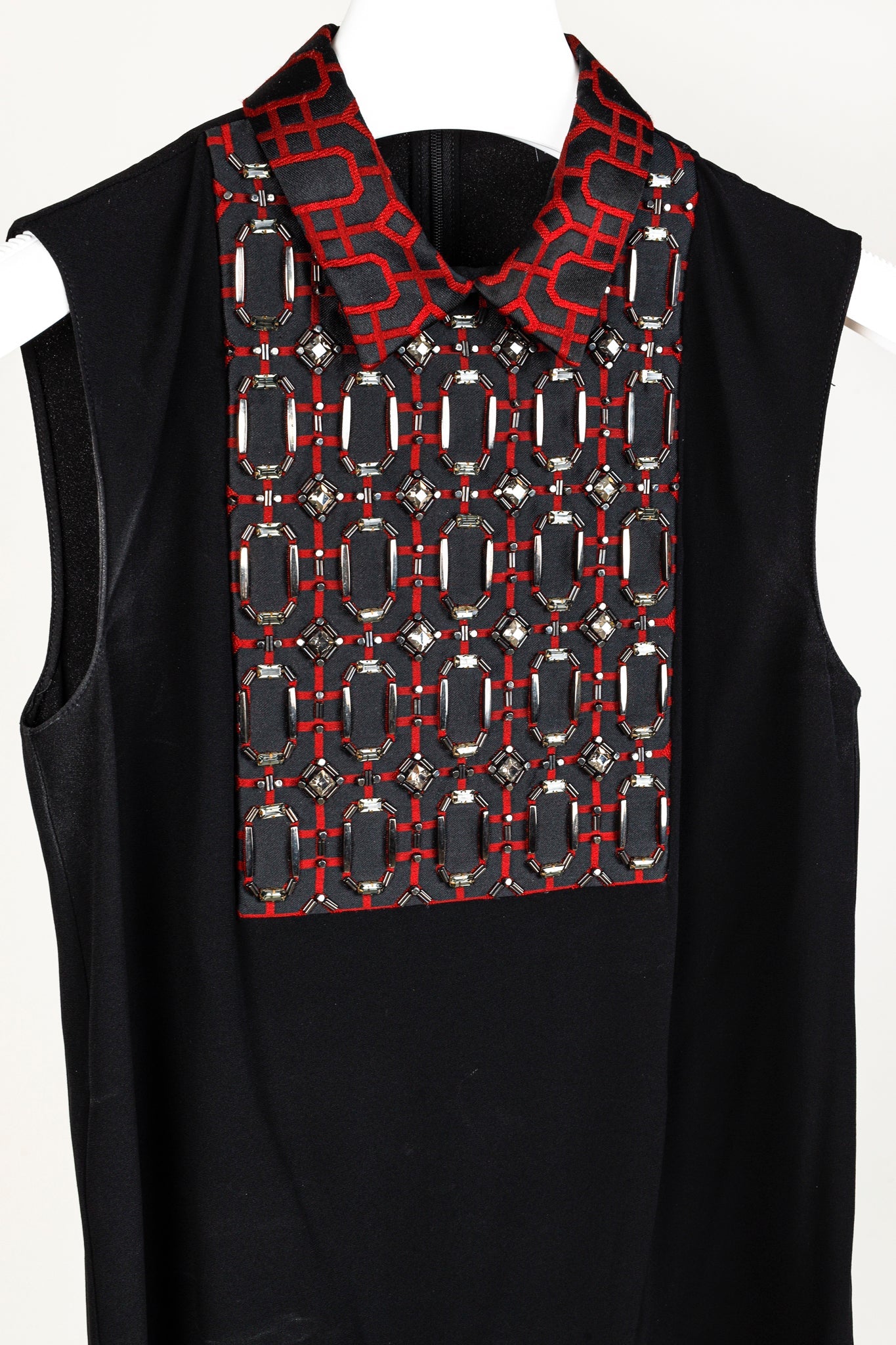 Gucci PF/15 Black Crepe Embellished Collared Sleeveless Blouse
