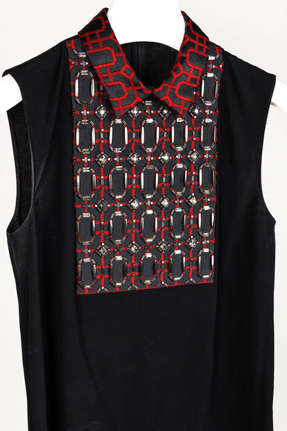 Gucci PF/15 Black Crepe Embellished Collared Sleeveless Blouse