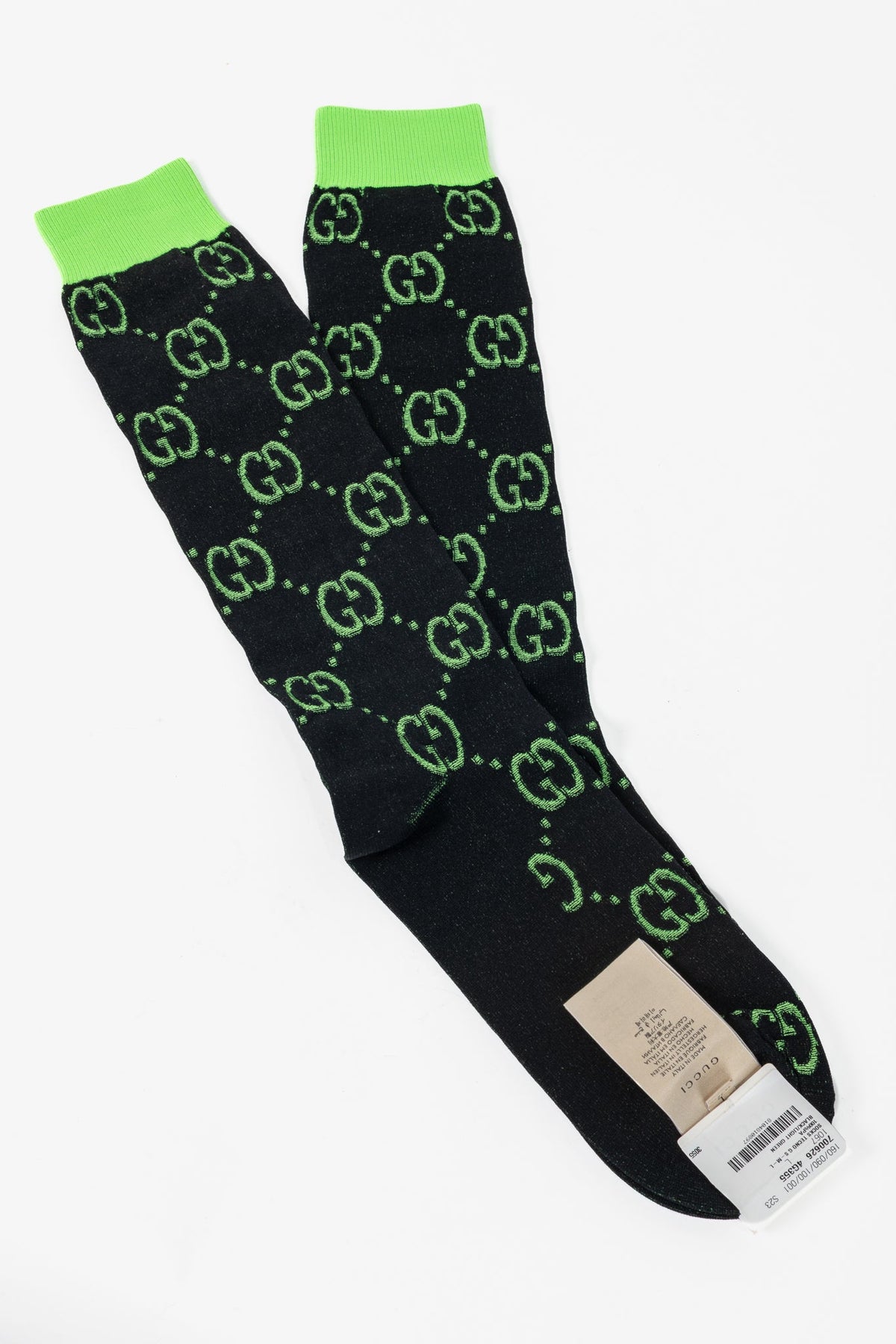 Gucci Black & Light Green GG Monogram Mid-Calf Socks