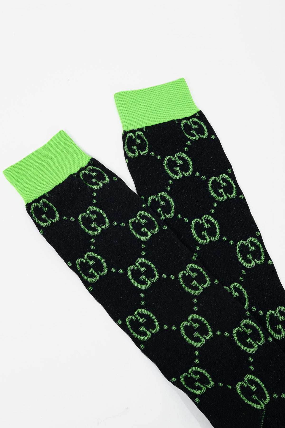 Gucci Black & Light Green GG Monogram Mid-Calf Socks