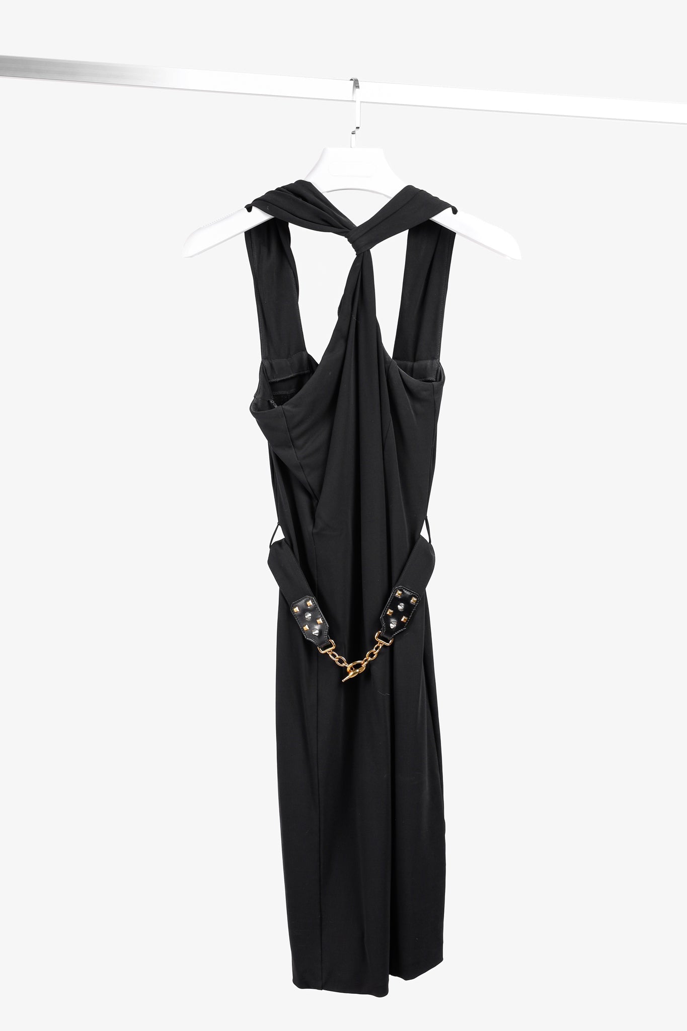 Gucci PF/11 Twist Halter Golden Chain Black Dress