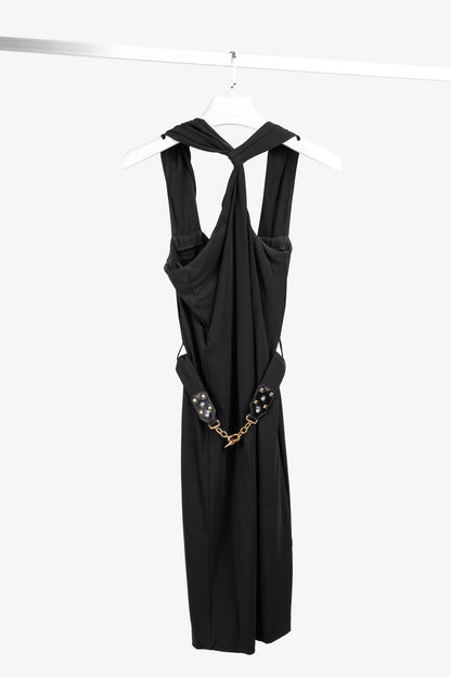 Gucci PF/11 Twist Halter Golden Chain Black Dress