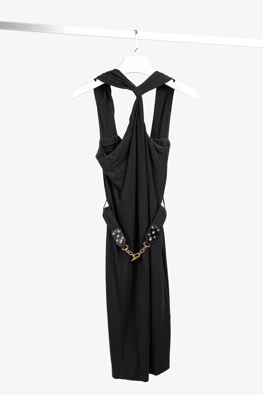 Gucci PF/11 Twist Halter Golden Chain Black Dress