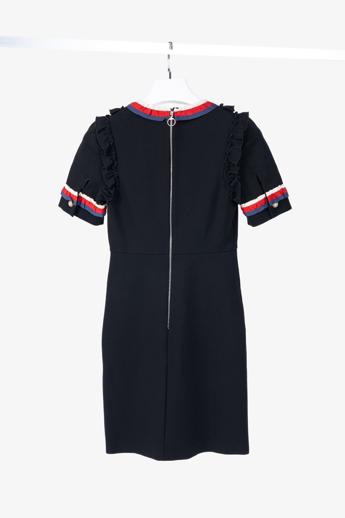 Gucci Black Sylvie-Web Ruffle-Detail Short Dress