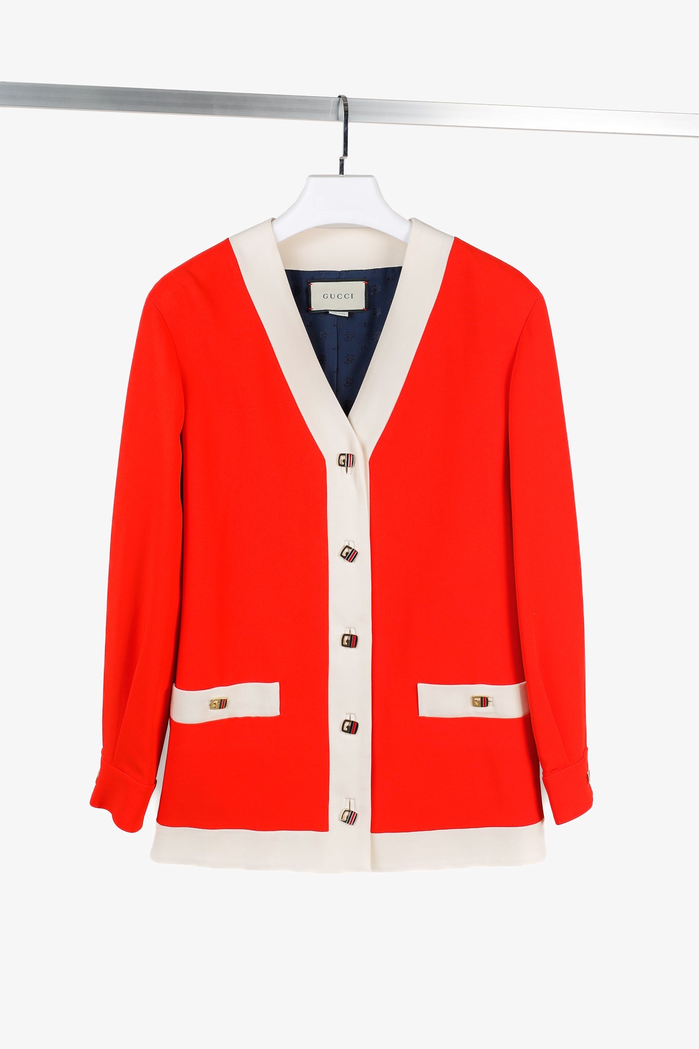 Gucci Cruise 2020 Red Cady Contrast-Detail Cardigan