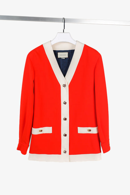 Gucci Cruise 2020 Red Cady Contrast-Detail Cardigan