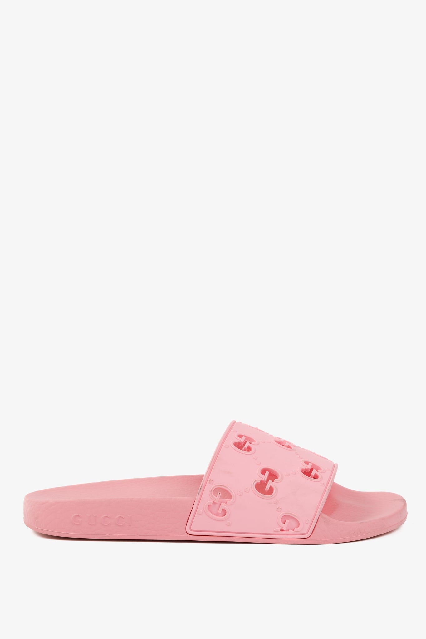 Gucci Pink Rubber GG Slide Sandals