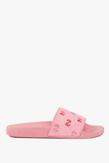 Gucci Pink Rubber GG Slide Sandals