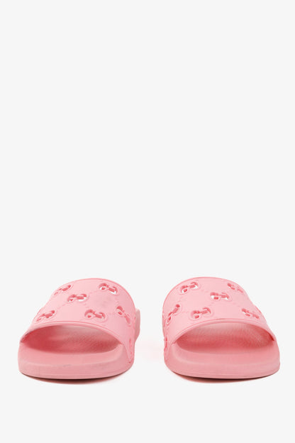 Gucci Pink Rubber GG Slide Sandals