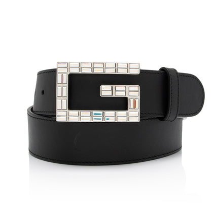 Gucci Calfskin Crystal Square G Madelyn Belt - Size 30 / 75 (SHF-A3dPQe)