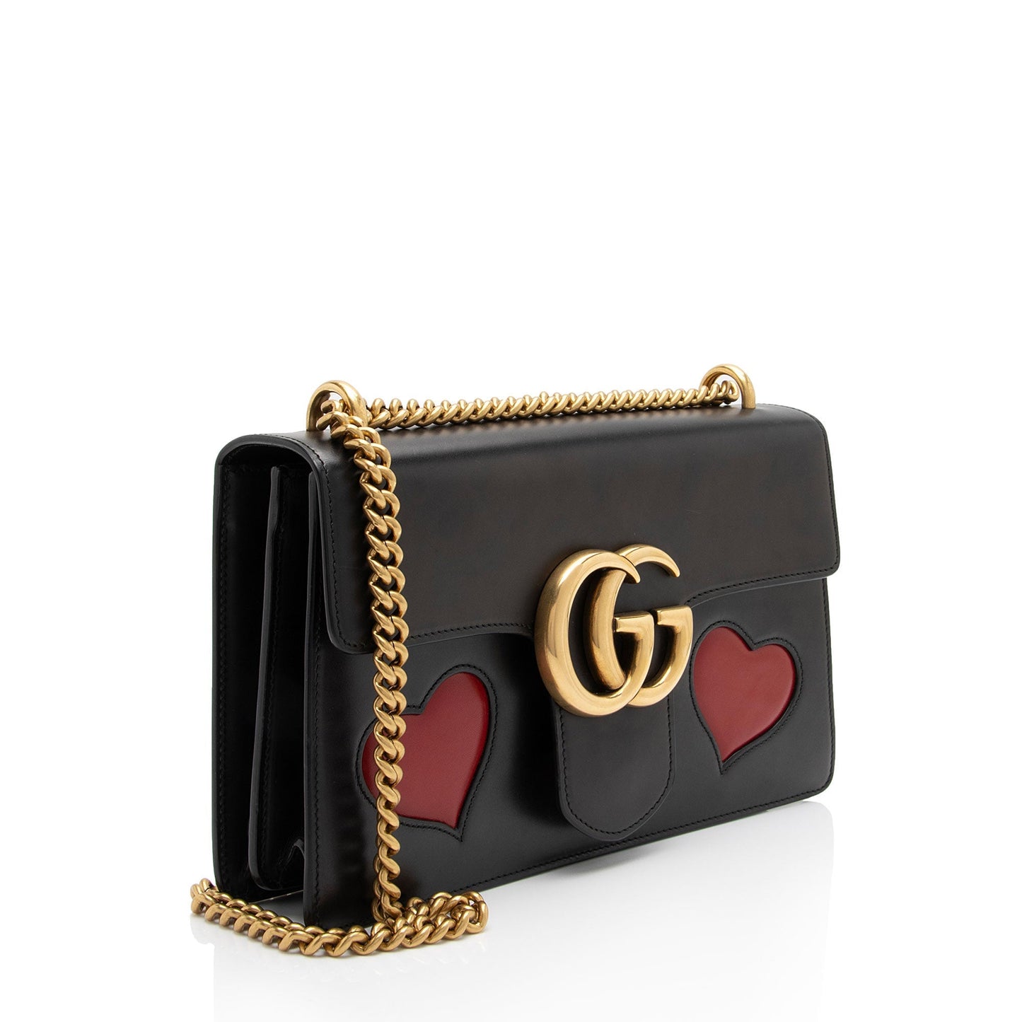 Gucci Calfskin Malaga Kid Heart GG Marmont Small Flap Bag