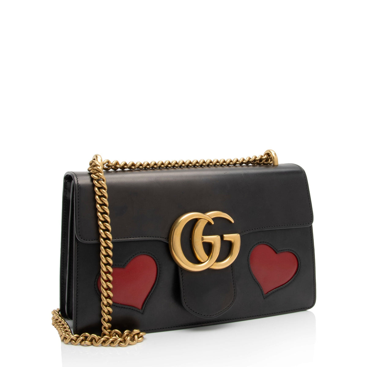 Gucci Calfskin Malaga Kid Heart GG Marmont Small Flap Bag (SHF-oXH119)