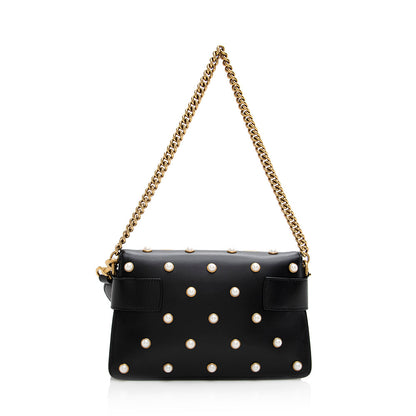Gucci Calfskin Pearl Bee Broadway Mini Shoulder Bag (SHF-21311)
