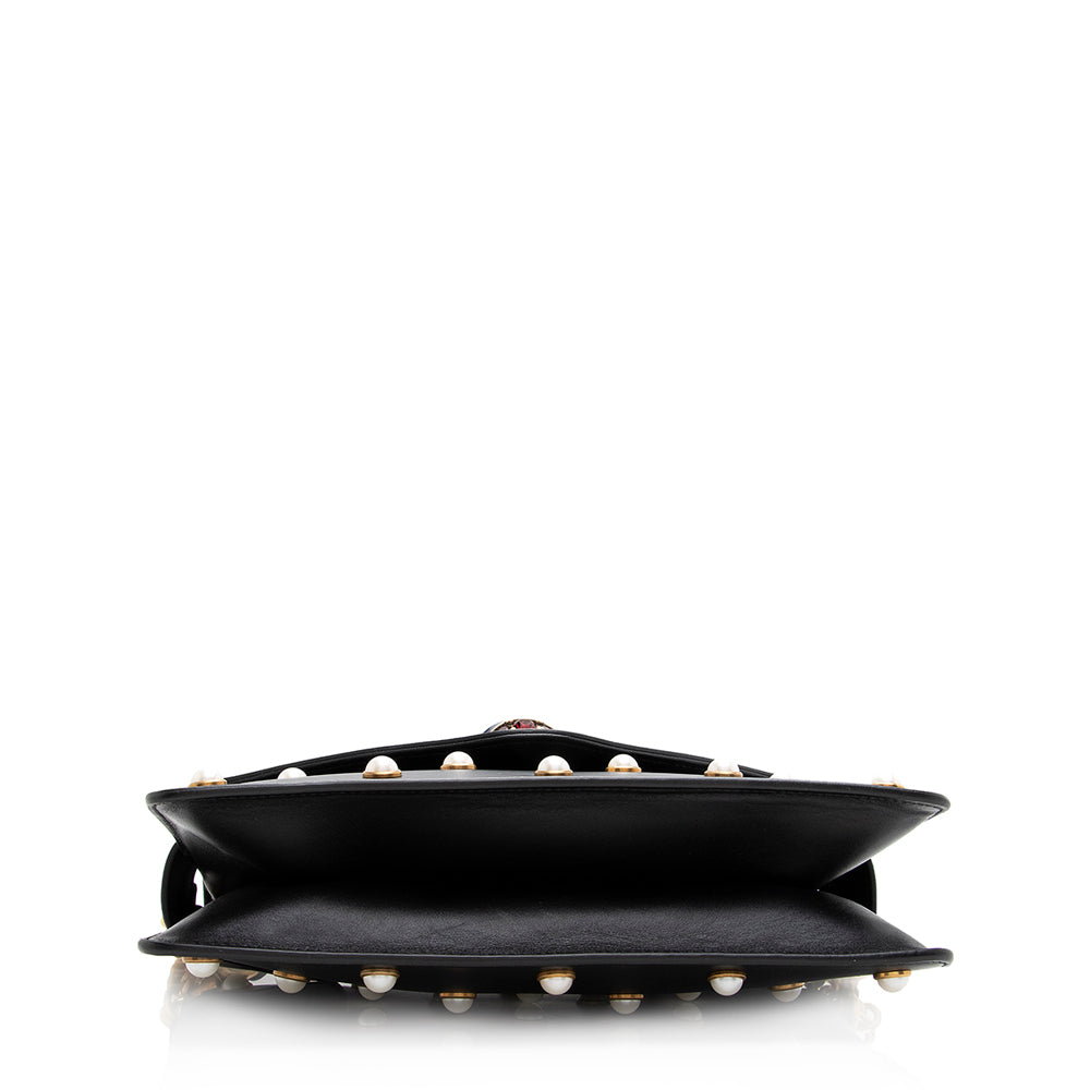 Gucci Calfskin Pearl Bee Broadway Mini Shoulder Bag (SHF-21311)