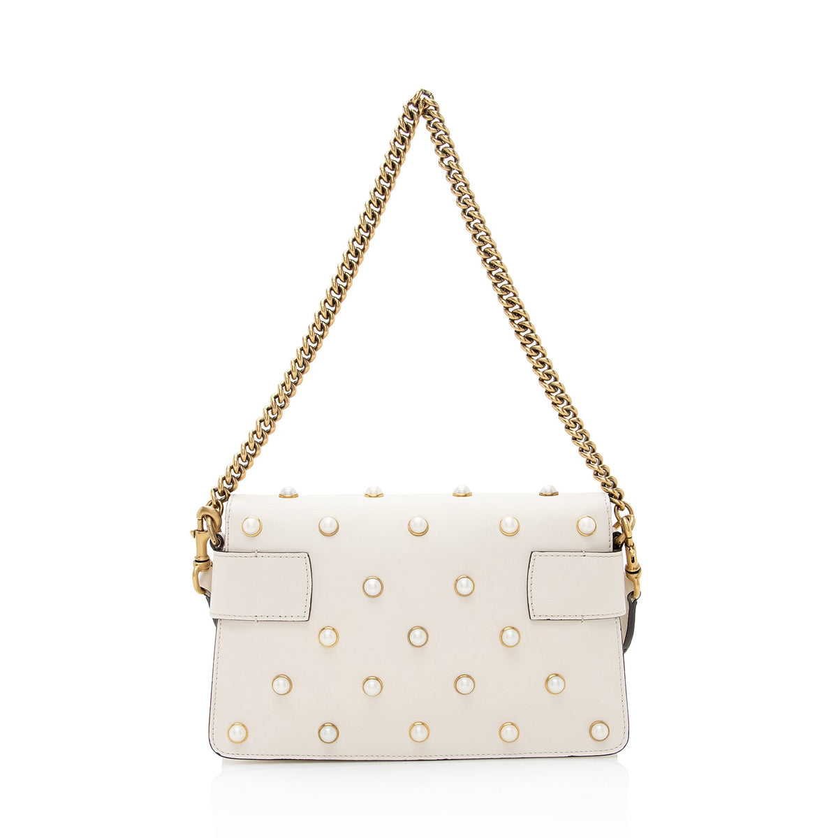 Gucci Calfskin Pearl Bee Broadway Mini Shoulder Bag (SHF-22409)